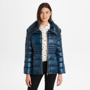 Karl Lagerfeld puffer coat metallic teal down puffy jacket dark green medium M